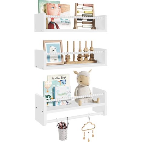 WOLTU Libreria Da Parete Per Bambini, 40cm Set di 3 Porta Libri per Cameretta, Bianco (1/5)
