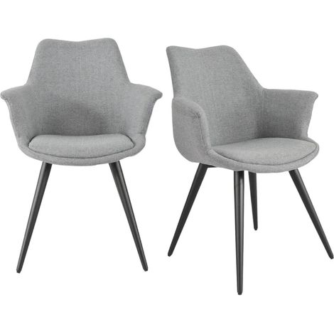 Lot de 2 chaises en tissu gris clair avec pieds métal noir – CALGARY (1/5)