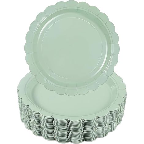 30 Pièces Vert Sauge Assiette pour Fête Anniversaire, 23cm/9in Assiettes de Fête en Papier, Vert Sauge Papier Assiette Dessert, Assiettes Carton Jetable, Décoration pour Mariage, Jardin (1/5)