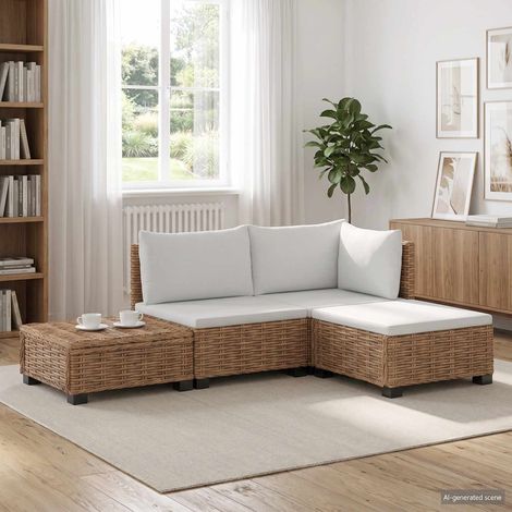 vidaXL 4 pc Ensemble de Salon en Rotin avec Coussins GENDT Naturel (1/5)
