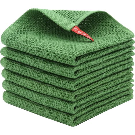 Torchons en coton - Chiffons de nettoyage en coton - Torchons à vaisselle - Chiffons en coton lavables pour le ménage et la cuisine - Vaisselle - 33x33 cm - Lot de 6 - Vert herbe (1/5)