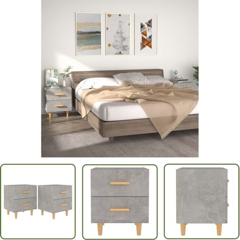 The Living Store Tables de chevet 2 pcs Gris béton 40x35x47,5 cm - Table De Chevet - Meuble Chambre - Design Scandinave - Table Nuit - Tiroir (1/5)