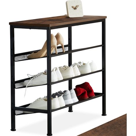 Étagère à chaussures en panneau de fibres 75,5x30,5x69,5cm bois foncé (1/5)