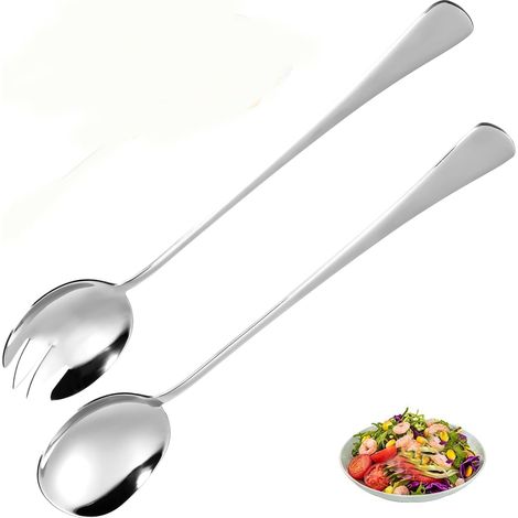 Couverts à Salade en Acier Inoxydable,2 pcs Cuillère et Fourchette 28 cm, Design pour Cuisine, Hôtel, Restaurant ou Fêtes Familiales (1/5)