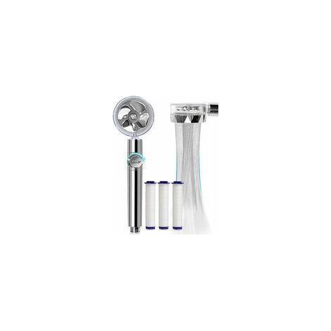 Hand shower, Anti-limescale shower head, Water saving, High Pressure Propeller Shower Head, Three-stage filter system with 3 replaceable PP cotton filters - Silver (1/5)