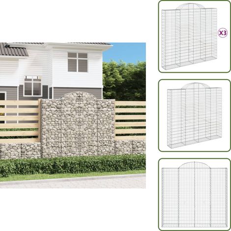 Paniers à gabions arqués 3 pcs 200x50x180/200 cm Fer galvanisé - Panier Gabion - Mur Gabion - Clôture Gabion - Décoration Jardin - Barrieres Jardin (1/5)