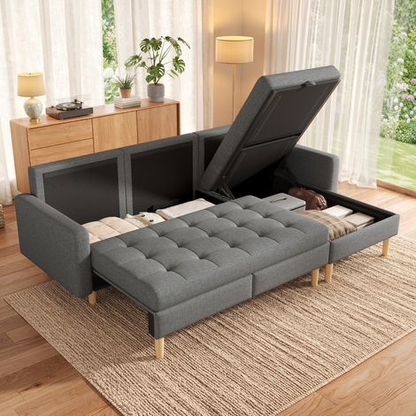 Canapé d'angle 212×130×86 cm avec rangement, canapé en L avec méridienne convertible, canapé d'angle 3 places en tissu non tissé, canapé d'angle pour petits appartements, canapé avec compartiment de r (1/4)