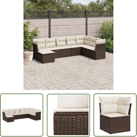 The Living Store 8-tlg. Garten-Sofagarnitur mit Kissen Braun Poly Rattan - Gartensorganisation - Gartenmöbelset - Gartenlounge - Rattan Möbel - Polyethylen Furniture (1/5)