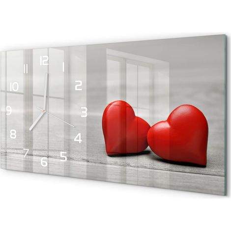 Horloge Murale Panoramique Moderne 60x30 cm Verre Trempé Sans Tic-Tac Cœurs sur bois (1/5)
