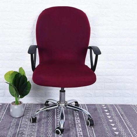Funda elástica de color rojo oscuro para silla de oficina giratoria, color liso, funda protectora para ordenador de oficina. (1/4)