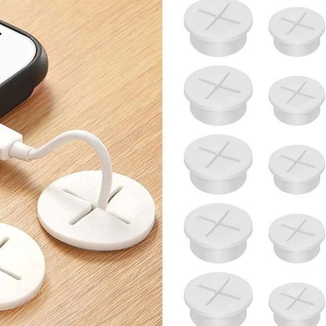 Pasacables de plástico, 20 unidades, cubierta para rosca de cable de 20 mm, ojales para orificios de cables, pasacables de escritorio, blanco (1/5)