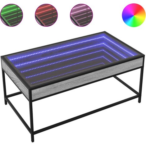 Tavolino da salotto dal design moderno con LED 90 x 50 x 41 cm in legno ingegnerizzato grigio, vetro e metallo DEC037539