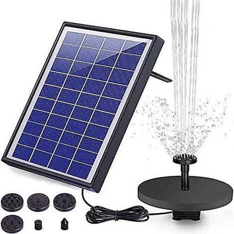 Fontaine Solaire Ext&eacuterieur 6.5W, Pompe Bassin Solaire avec Batterie et 6 Buses, pour Bain d'oiseaux Aquarium Jardin Fontaine (1/5)