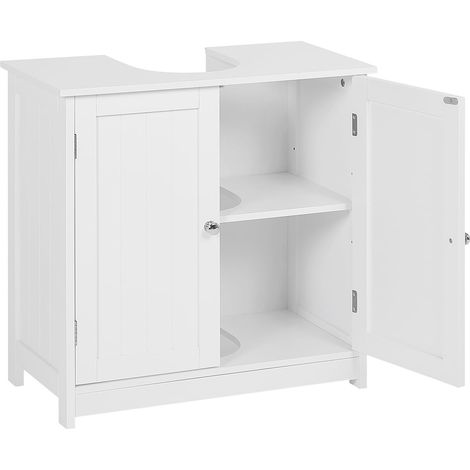 Woltu – Meuble sous vasque simple en MDF blanc – Dimensions 60x60x30cm – 2 portes battantes avec 2 tablettes – Design moderne pour salle de bain