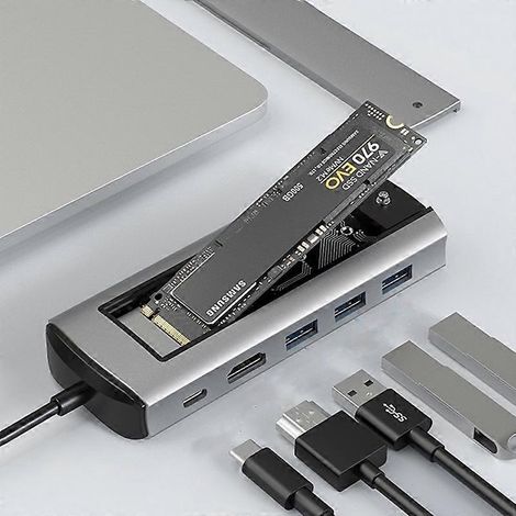 Station d'accueil 6-en-1 Type-C/USB-C vers PD + HDMI (4K 30 Hz) + 3 ports USB 3.0 + SSD (1/4)