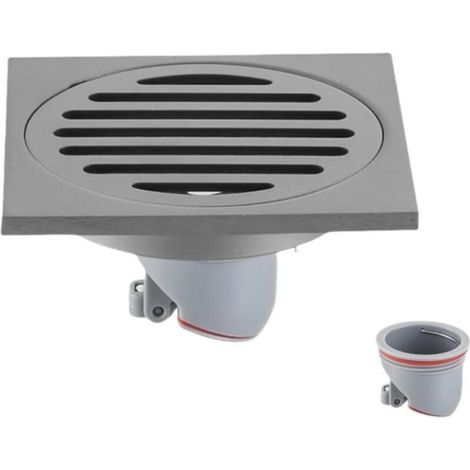 Siphon de sol pour salle de bain, acier inoxydable gris, grande capacité, convient aux salles de douche, finition brossée striée, à usage unique. (1/4)