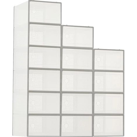 Boîtes de rangement pour chaussures, design pliable, empilables et durables, 15pcs gris (1/2)