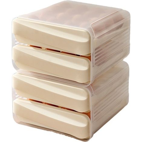 Boîte à œufs double compartiment de type tiroir de cuisine, bac à légumes pour réfrigérateur, plateau à œufs empilable (1/4)