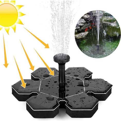 Solar-Gartenfontäne für Außenbereich 1,5W – Solar-Wasserpumpe mit Akku und 4 Düsen – Solarfontänenpumpe – Mini schwimmende Fontäne für dekorative Gartenteiche