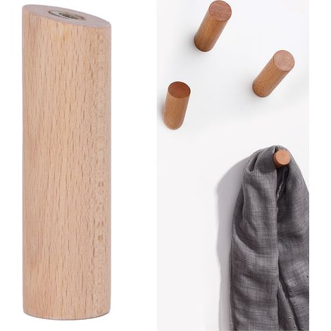 Crochets muraux en bois de hêtre à fixer derrière une porte, crochets porte-manteaux en bois sans perçage pour la maison et la chambre (10 cm) (1/5)
