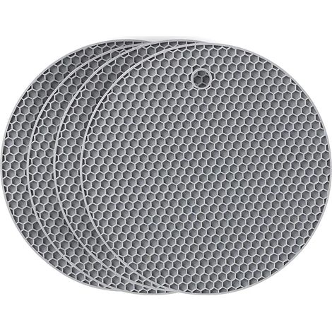 Sous-verre en silicone, lot de 4, antidérapant, alvéolé, 18 cm, pour la cuisine, utilisable comme repose-cuillère, pour la cuisine et la table (gris rond) (1/5)
