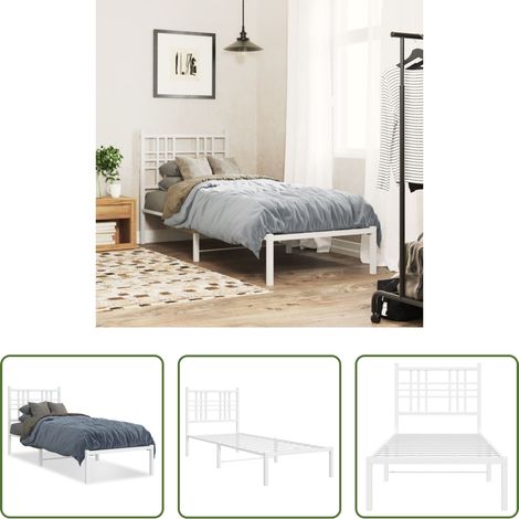 vidaXL Lit métallique - Cadre de lit métal sans matelas avec tête de lit blanc 80x200cm (1/5)