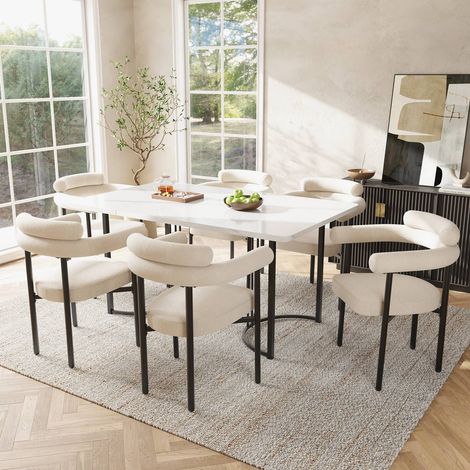 Lot de 6 chaises en suédine beige avec assise ronde, pour salle à manger, salon ou bureau (1/5)