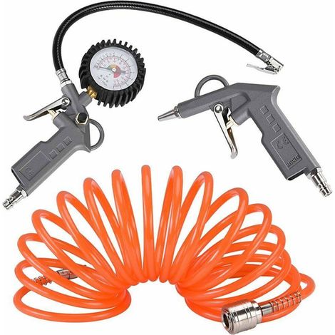 TrAdE Shop Traesio - Kit Compressore Doppia Pistola Soffiaggio Aria Compressa Tubo 5mt Manometro 3pz - (1/5)