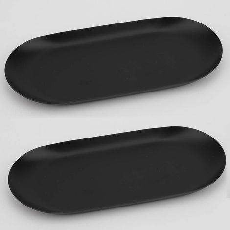 Paquete de 2 bandejas ovaladas de acero inoxidable negro mate de 9 pulgadas para tocador (1/5)
