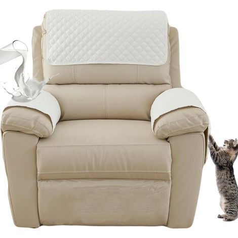 Housse D'accoudoir De Canapé avec Poche, Housse de Fauteuil Relax Inclinable Electrique Antidérapant, 1/2/3 Places Canapé Appuie-tête pour Maison Salon (Beige,2 Places (4 PièCes)) (1/5)