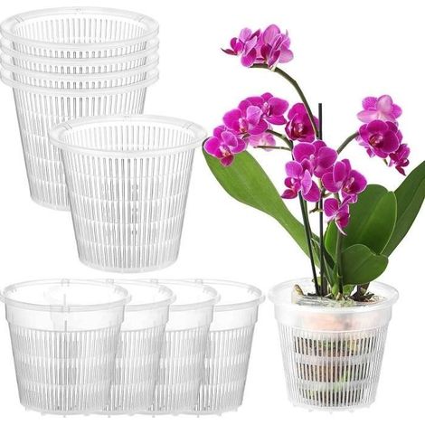 Lot de 10 pots d'orchidée transparents de 14 cm avec trous, pots de fleurs en plastique durable, drainage des plantes pour semis (1/4)