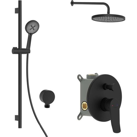 kielle Nefia - Set de douche avec mitigeur encastré, 2 sorties, avec accessoires EcoSpare et corps d’encastrement, noir mat 20627SP74 (1/5)