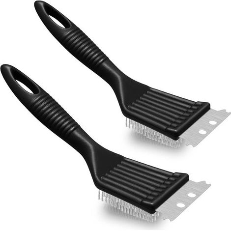 Spazzola per barbecue - Set di 2 spazzole per barbecue - 20 cm - Setole in acciaio inossidabile con raschietto - Pulizia del barbecue resistente (1/5)