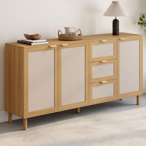 ROBIN Aparador de 4 puertas de 160 cm en madera y efecto lino