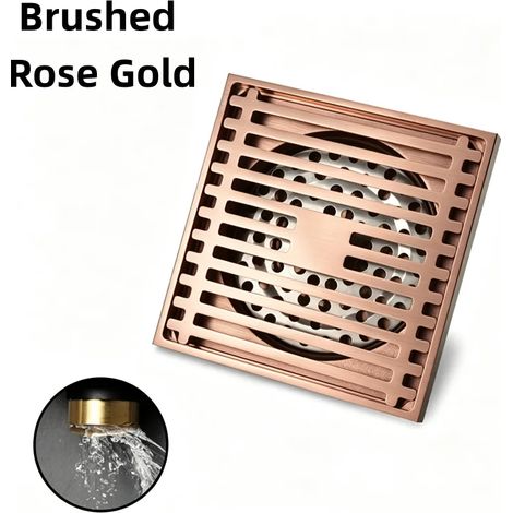 (Brushed Rose Gold)Brushed Rose Gold Bathroom Floor Drain 10CM10CM Square Brass Filter Hidden Type Deodorant Hairy Waste Grate Drains (1/4)