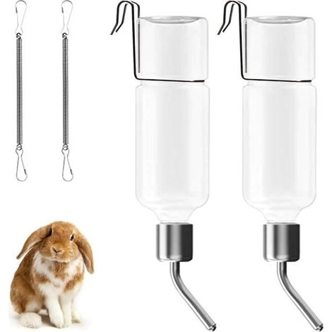 Lot de 2 Abreuvoir,350 ml,Bouteille transparente,Crochet à ressort,Lapin,Rongeur (1/4)