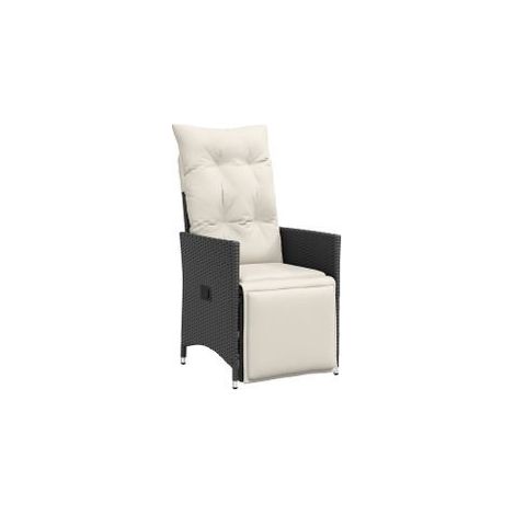 Chaise inclinable de jardin avec coussins noir résine tressée (1/5)