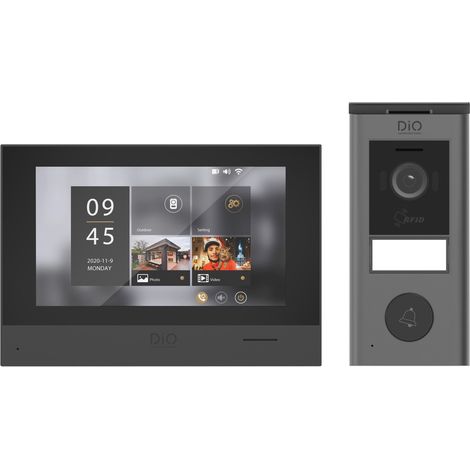 Dio Connected Home – Visiophone sans fil 7'' avec écran 1024x600p – IP55 – Vision nocturne 120° – Connectivité Wi-Fi – RFID pour ouverture par badges (1/7)