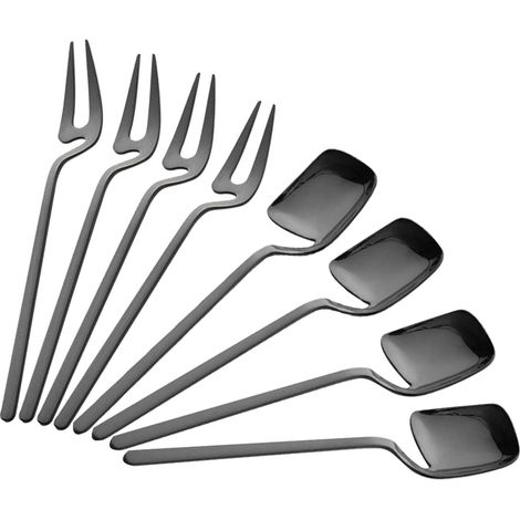 8 PCS Spoons de fourchettes en acier inoxydable pour dessert, thé, café, apéritif (noir) (1/5)