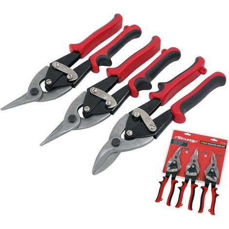 Neilsen 3pc Aviation Straight Cut Shears Metal Cutting Soft Grip Tin Snips Set (1/2)