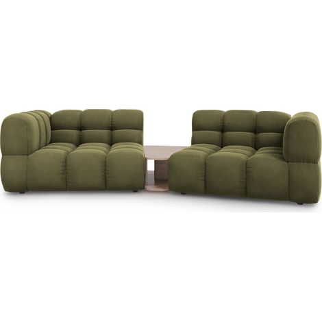 Canapé modulable 2 places en velours vert clair (1/5)