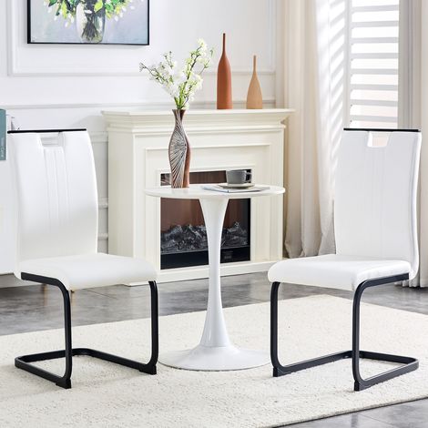 Set di 2 sedie da pranzo bianche in PU, schienale ergonomico, design ad arco (1/5)