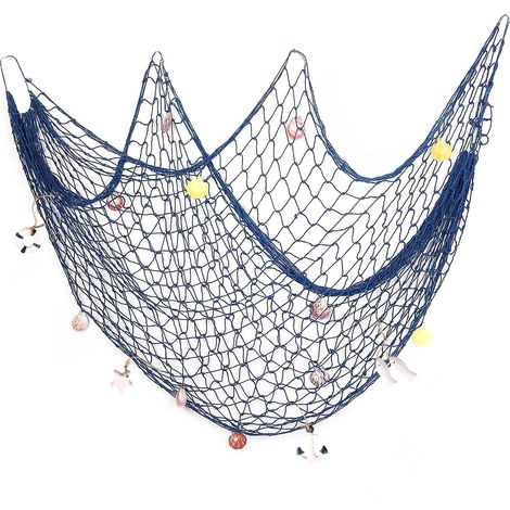 Filet de pêche décoratif avec coquillages, décoration suspendue nautique en bleu dantolo Fishing net for pirate Beach Party decor (1/5)