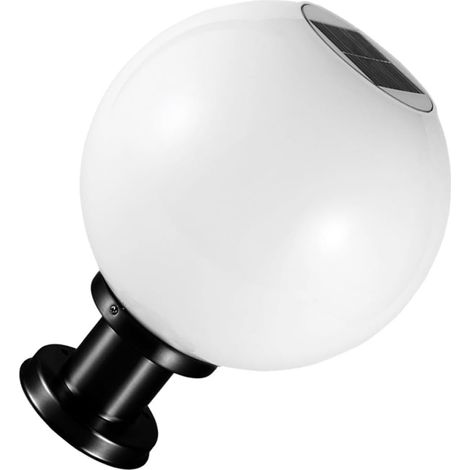 Lampe Solaire Sphérique LED pour Poteau Extérieur, Éclairage Paysager pour Jardin et Allée, 20 Cm, Base Noire, Lumière Blanche, Étanche, Capteur Automatique, Éclairage Décoratif (1/5)