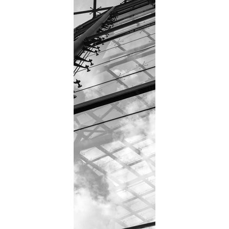 Papier peint panoramique gris & blanc construction | Tapisserie panoramique architecture couloir | Papier peint panoramique urbain moderne pour salon - 280 x 100 cm (1 pièce) (1/2)
