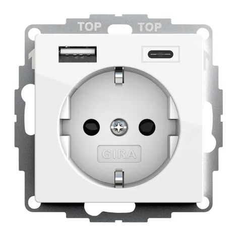 Gira SCHUKO SP USB-Tensión alim. 2 veces Tipo A/C System 55 Blanco puro [245903], 2459 03