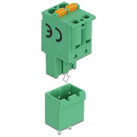 Delock Bloque de terminales fijado para PCB 2 pin 5,08 mm paso vertical