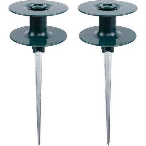 Lot de 2 piquets de guidage pour tuyau d'arrosage 25 cm, métal zingué robuste et antirouille, tête rotative vert foncé résistante. Empêche le tuyau de pénétrer dans les parterres de fleurs et protège (1/5)