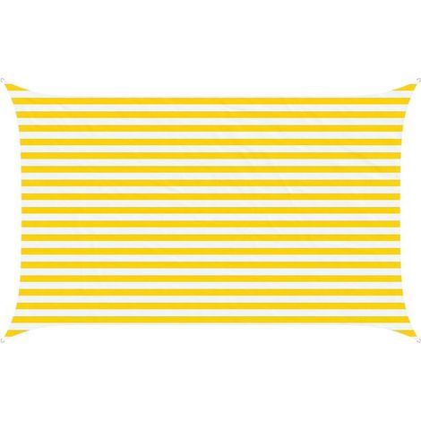 Voile d'ombrage à rayures jaunes et blanches, 4 x 2,5 mètres, 100% polyester Oxford. (1/5)