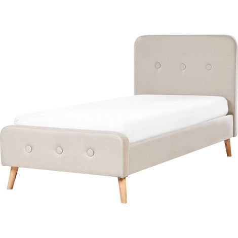 Cama tapizada en tela beige 90 x 200 cm con somier patas de madera diseño moderno Rennes (1/5)